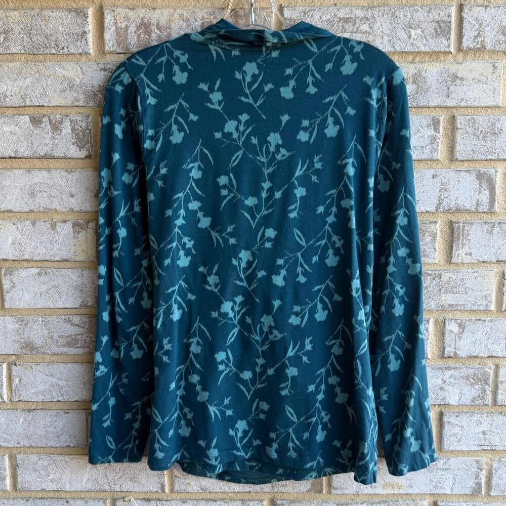 Lands' End Long Sleeve Faux Wrap V-Neck Floral Cotton Blend Blouse Size S - Picture 2 of 8